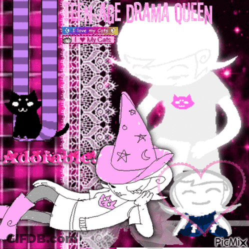 Girl In Pink Witch Hat Saying I Love My Cats GIF