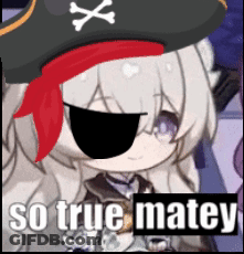 Girl In Pirate Hat And Eye Patch Saying So True Matey GIF