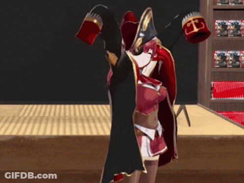 Girl In Pirate Outfit In Front Of Bookshelf GIF