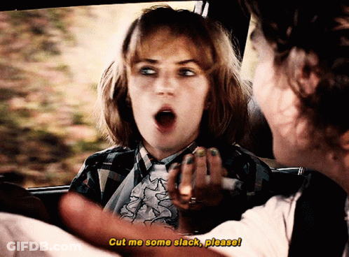 Girl In Plaid Shirt Talking In Car Cut Me Some Slack Please GIF