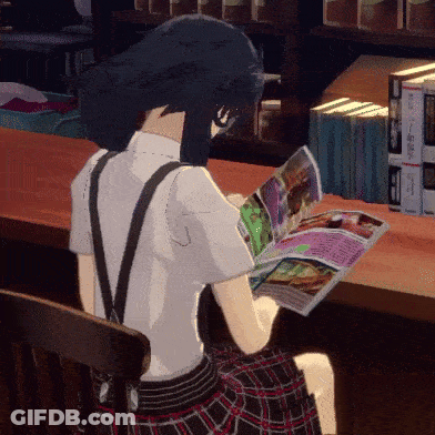 Girl In Plaid Skirt Reading Magazine GIF