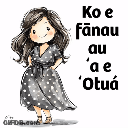 Girl In Polka Dot Dress Saying Koe Fanau Au Ae Otua GIF