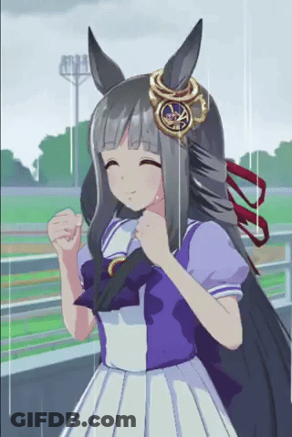 Girl In Purple And White Dress With Horse Headband Smiling GIF
