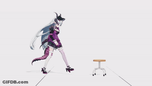 Girl In Purple Dress Next To Stool GIF