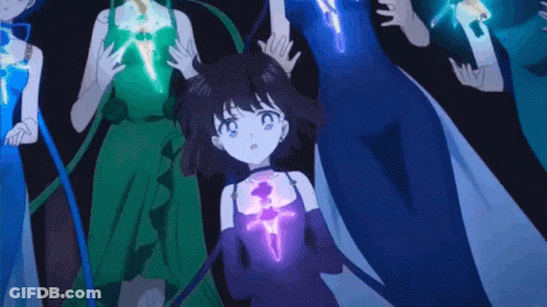 Girl In Purple Dress Surrounded By Girls In Green GIF