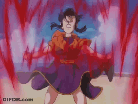 Girl In Purple Dress With Red Rays From Arms GIF