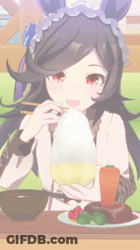 Girl In Purple Headband Eating Rice GIF
