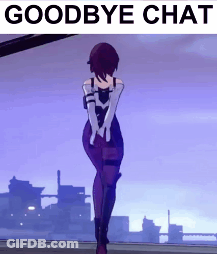 Girl In Purple Outfit In Front Of Purple Sky Saying Goodbye Chat GIF