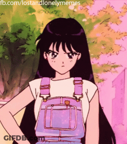 Girl In Purple Overalls Standing By Trees GIF