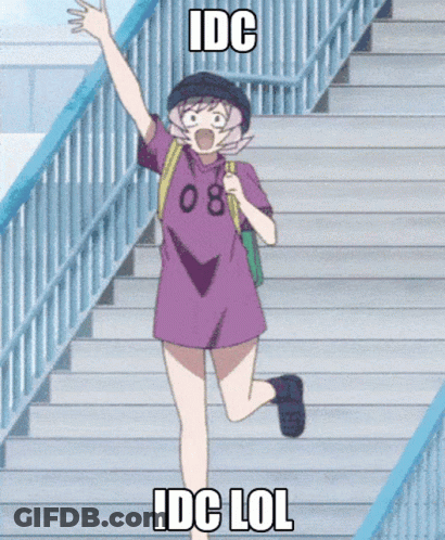 Girl In Purple Shirt 08 Running Down Stairs Saying Idc Lol GIF