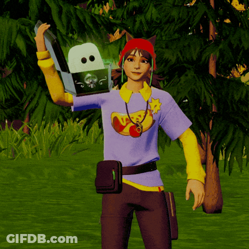 Girl In Purple Shirt With Yellow Star Holding Ghost GIF