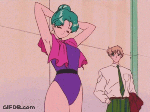 Girl In Purple Swimsuit Next To Man In White Shirt GIF
