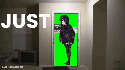 Girl In Purple With Just Above Green Screen GIF