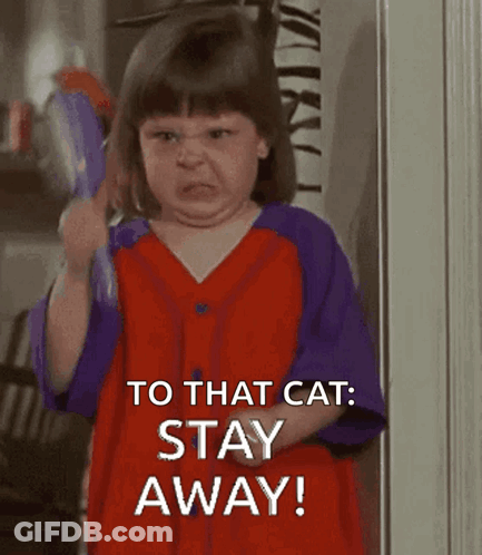 Girl In Red And Purple Shirt Saying To That Cat Stay Away GIF