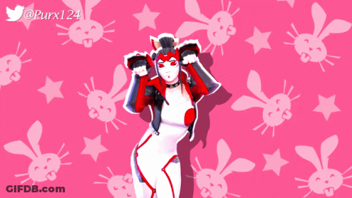 Girl In Red And White Outfit With Bunny Faces And Stars GIF