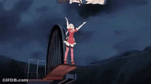 Girl In Red Dress Arms Outstretched Man Falling GIF