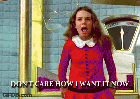Girl In Red Dress By Scale Saying Good And Bad GIF