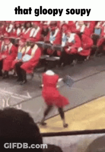 Girl In Red Dress Dancing At Graduation GIF