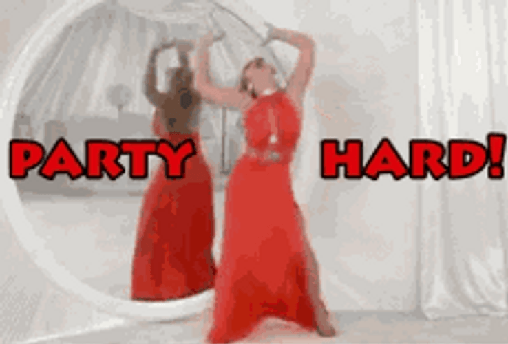 Girl In Red Dress Flailing Party Hard GIF