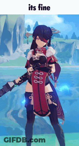 Girl In Red Dress Holding Sword Saying It's Fine GIF