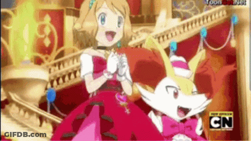Girl In Red Dress Next To Cartoon Character GIF