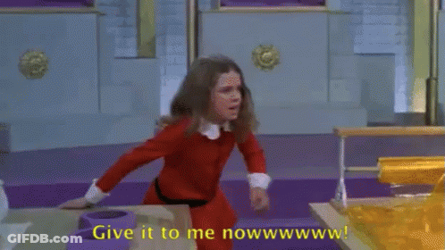 Girl In Red Dress Running Saying Give It To Me Now GIF
