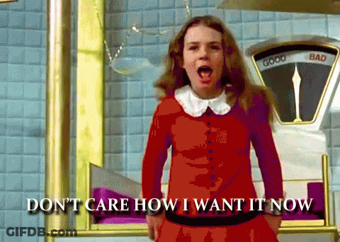 Girl In Red Dress Standing In Front Of Good And Bad Scale GIF