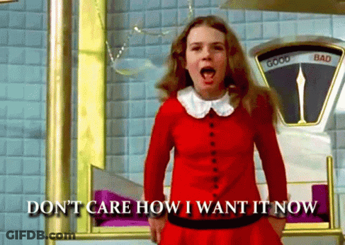 Girl In Red Dress Standing In Front Of Good Scale GIF