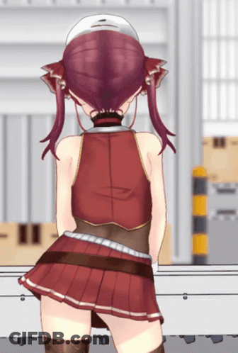Girl In Red Dress Standing In Warehouse GIF