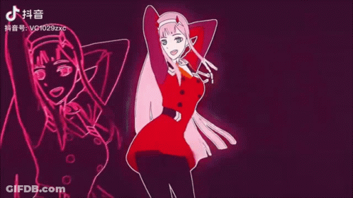 Girl In Red Dress With Chinese Writing GIF