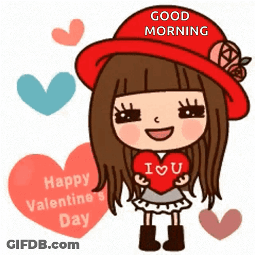 Girl In Red Hat Holding Heart Saying I Love U GIF