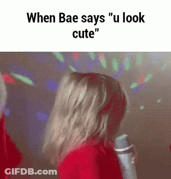 Girl In Red Hoodie Dancing At Microphone Saying When Bae Says You Look Cute GIF
