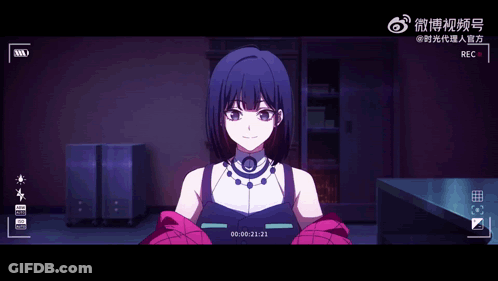 Girl In Red Jacket Being Recorded With Rec Button GIF