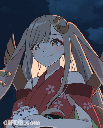 Girl In Red Kimono With Flowers GIF