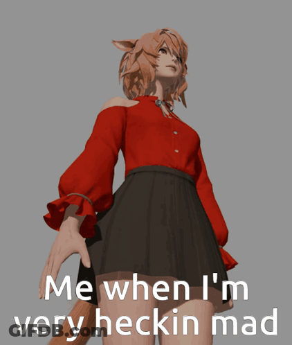 Girl In Red Shirt And Black Skirt Me When Very Mad GIF