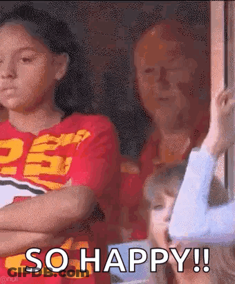 Girl In Red Shirt Arms Crossed So Happy GIF