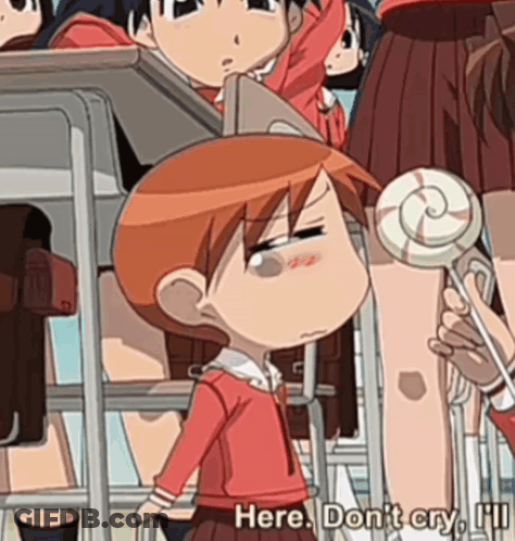 Girl In Red Shirt Holding Lollipop Says Don't Cry GIF
