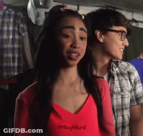 Girl In Red Shirt Saying #Mayward GIF