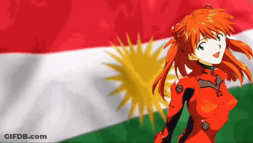 Girl In Red Suit Standing In Front Of Flag GIF