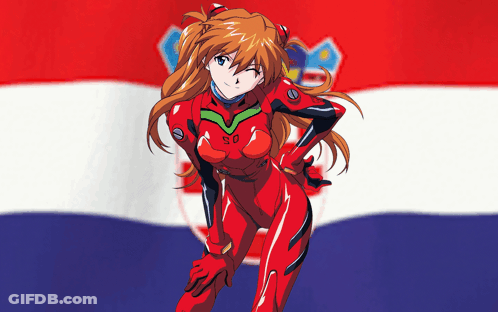Girl In Red Suit With SD On Chest GIF