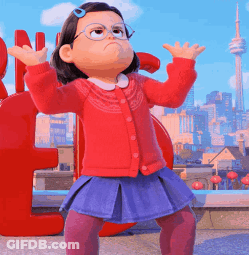 Girl In Red Sweater, Blue Skirt, Large N GIF