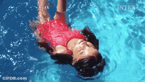 Girl In Red Swimsuit Floating Pool With Intex GIF