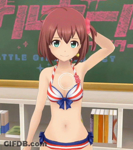 Girl In Red White Blue Bikini At Blackboard Saying Battle Girl GIF
