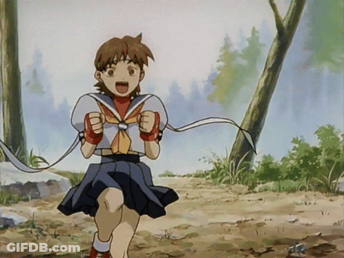 Girl In Sailor Uniform Running Through Forest GIF