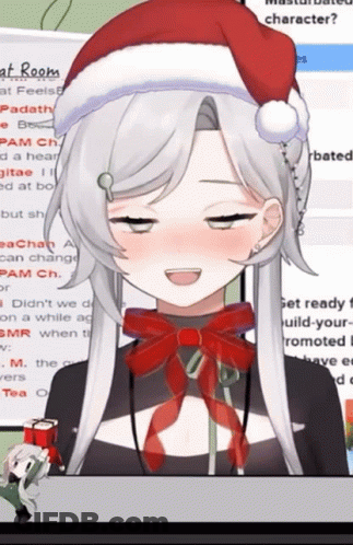 Girl In Santa Hat And Red Bow GIF