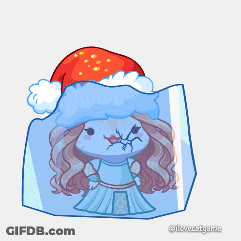 Girl In Santa Hat Behind Broken Glass Says Ilovecatgame GIF
