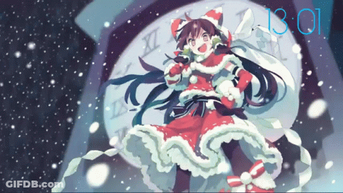 Girl In Santa Outfit Standing In Front Of Clock Saying 1301 GIF