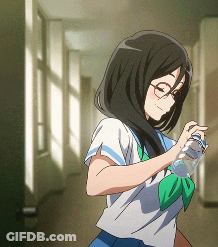 Girl In School Uniform Holding Bottle GIF