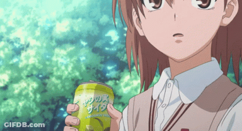 Girl In School Uniform Holding Can Of Coconut Soda GIF