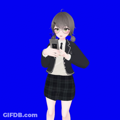Girl In School Uniform Holding Phone And Scissors GIF